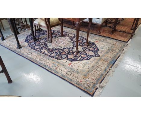 Persian Wool Floor Rug, with large blue ground central medallion, lighter blue multiple borders, 1.77 m x 2.65m
