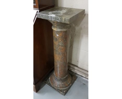 Pair of grey and light brown ground marble jardinière stands, each 39"h, 13" sq tops, Romanesque columns (2)