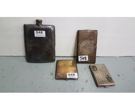 3 cigarette cases & a plated spirit flask (4)