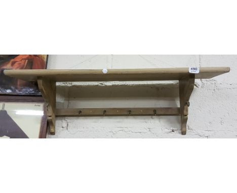 Irish pine hanging shelf with hooks, 34"w