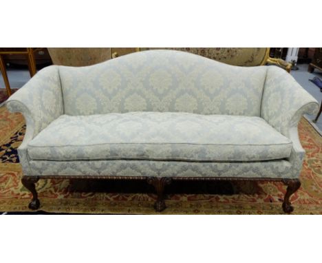 Sofa in the Georgian Irish style with claw and ball feet, 180cms wide and 80cms deep, with single long down filled cushioned 