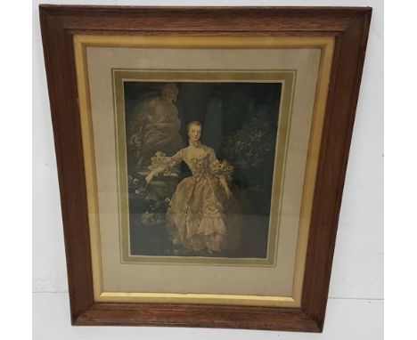 Antique lithograph, portrait of a Regency Lady, 27 x 20cm, in an oak frame