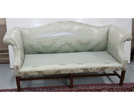 Small neat Camel back couch, with rolled arm rests in the Georgian style with Chinese Chippendale decoration to the legs 185c