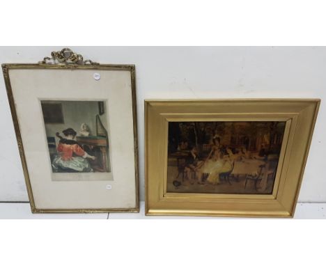 2 x pictures, CRYSTOLEOM, Regency tea party and "Concert" (colour lithograph) (2)