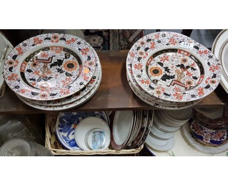 Set of 8 Ashworth Ironstone Plates & assorted group of colourful china plates