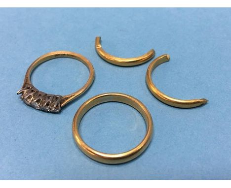 Diamond ring, stamped 18ct, wedding ring and one other, marks obscured, total weight 8.3 grams