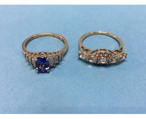 A 10K dress ring and a 9k ring mounted with diamonds, size 'M' etc. 4.1 grams 