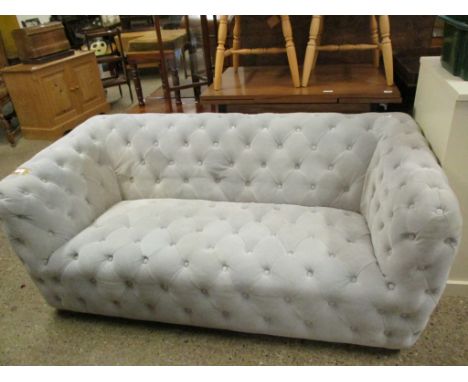 GOOD QUALITY MODERN GREY UPHOLSTERED BUTTONED TWO-SEATER SOFA 