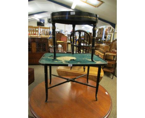 RECTANGULAR EBONISED BAMBOO TYPE TABLE TOGETHER WITH A FURTHER SIMILAR CIRCULAR EXAMPLE (2) 