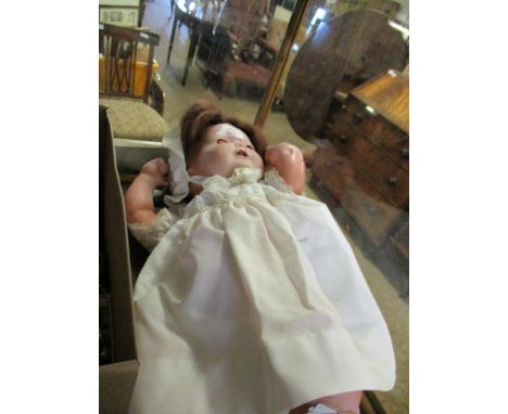 VINTAGE DOLL IN LACED CLOTHING AND BONNET 