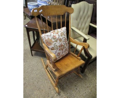 BEECHWOOD FRAMED HARD SEATED STICK BACK ROCKING ARMCHAIR 