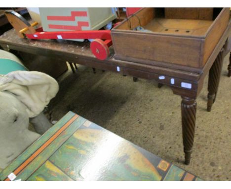 MAHOGANY RECTANGULAR TABLE RAISED ON TWISTED FLUTED LEGS 