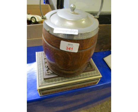 EASTERN ANGLO-INDIAN BONE AND CARVED TABLE TOP BOX AND A SILVER PLATED OAK BISCUIT BOX 