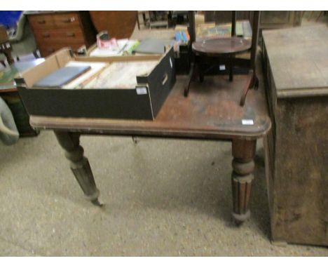 19TH CENTURY MAHOGANY EXTENDING DINING TABLE WITH FLUTED LEGS RAISED ON PORCELAIN CASTERS 