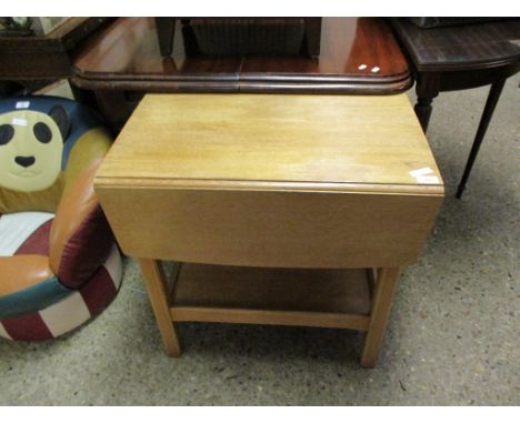 SMALL LIGHT OAK DROP LEAF TWO-TIER SIDE TABLE 