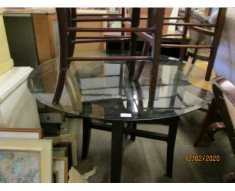 EBONISED BASE GLASS CIRCULAR TOP TABLE 