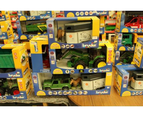 Bruder Land rover and horsebox, JD Tractor and jeep and horsebox