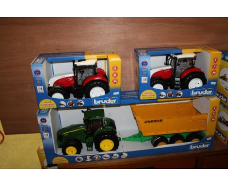 Bruder JD tractor trailer and 2 other tractors