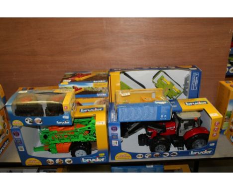 Bruder  MF tractor, class mower, sprayer, barn etc