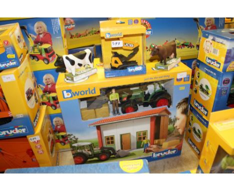 Bruder Barn and tractor, JCB dumper and cattle 