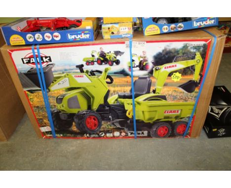 Falk Class ride on tractor and trailer with loader and back hoe