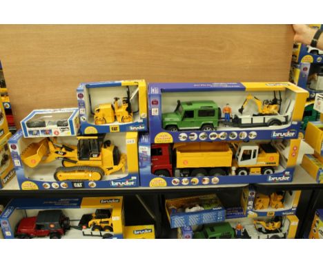 Bruder CAT dozer, roller, Land rover trailer and truck etc
