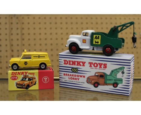 A reproduction Dinky Toys A.A. Mini Van No. 274 (boxed), and a reproduction Dinky Toys Breakdown Lorry, No 430 (boxed)