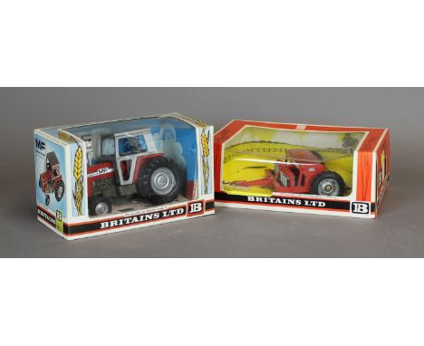 A Britains Massey Ferguson tractor No. 9522 and a Britains Seed Drill No. 9577 (both boxed)