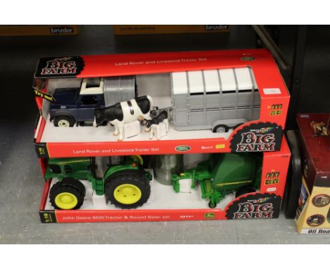 BritainsJD tractor, Bale set, Land rover and livestock trailer