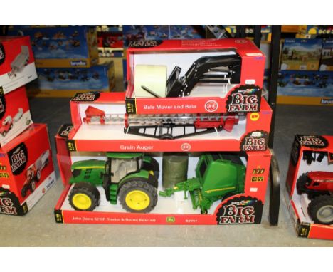 Britains JD tractor, grain auger with bale mover and bale