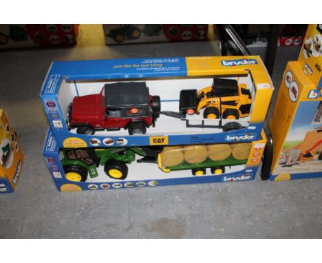 Bruder JD Tractor, bale trailer, jeep etc