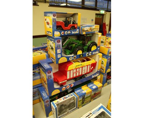 Bruder JD tractor, tipping trailer, baling machine etc