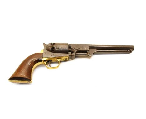 A Colt .36 1851 Navy revolver, serial number 167578 dating it to 1863, with naval engagement on the cylinder and an octagonal