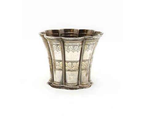 A Danish sterling silver vase by C.C.Hermann, of shaped form with engraved band of acanthus leaf and rope twist vertical moul