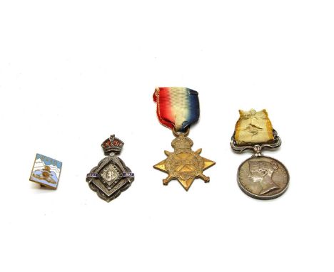 A Crimea medal, with Sebastapol clasp, together with a 1914-15 star named to 1386 Pte J. McWilliams R.Scots, a masonic diamon