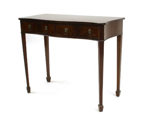 A mahogany canteen table, housing a complete set of Elkington and Co silver plated cutlery, the table with two frieze drawers