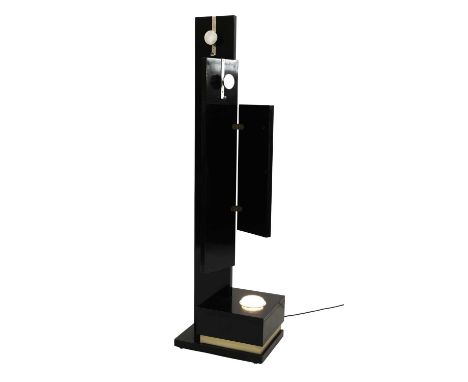 An unusual ebonised and chrome coat rack and light, 38cm wide, 49cm deep, 175cm highCondition report: Working condition. Knoc