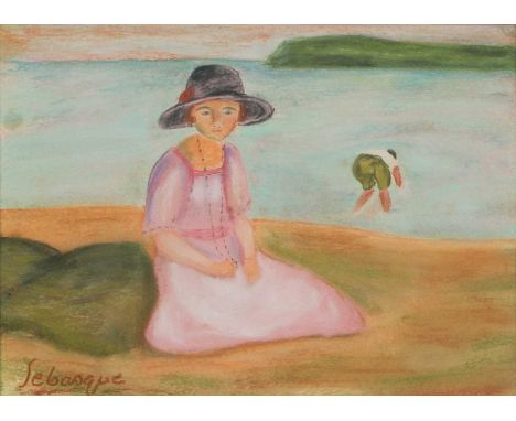 After Henri Lebasque (French, 1865-1937) Une jeune fille au chapeau sur une plagebears signature 'Lebasque' l.l., pastel38 x 