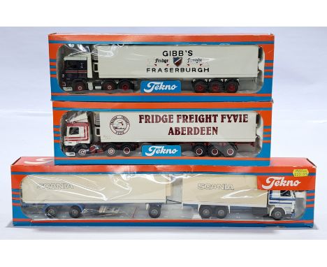 Tekno, a trio of boxed 1:50 scale trucks&nbsp;. Although unchecked for completeness, conditions generally appear to be Good t