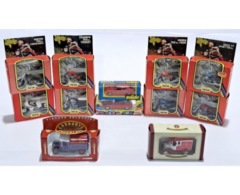 Polistil, Norev, Solido &amp; similar, a boxed vehicle group, to include cars and motorcycles. Although unchecked for complet