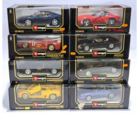 Bburago, a boxed 1:18 scale car group. Although unchecked for completeness, conditions generally appear to be Good to Good Pl