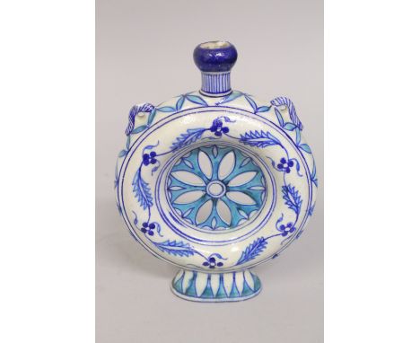 A LATE 19TH CENTURY INDIAN MULTAN POTTERY MOON FLASK, 20cm high.