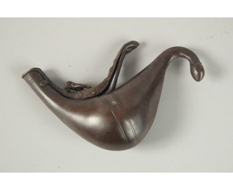 A 17TH-18TH CENTURY PERSIAN SAFAVID STEEL POWDER FLASK, 14cm across.