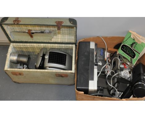 A quantity of vintage optical and photographic equipment including projectors, Chinon cine camera, etc. 