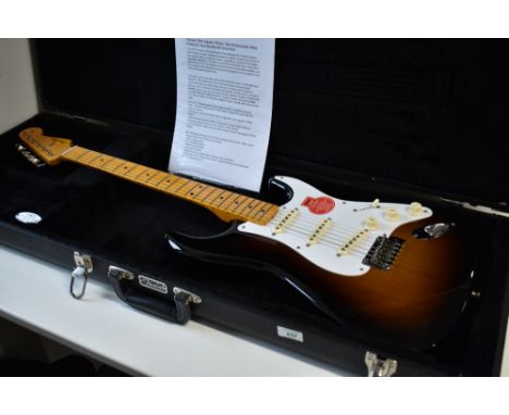 A 2012 Fender FSR Classic Player 50s Stratocaster having nitro finish in two tone sunburst with figure maple neck, in G &amp;