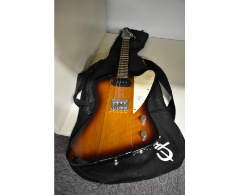 An Epiphone Firebird style electric mandolin or ukulele , with branded gig bag