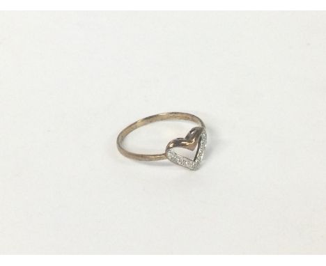 9ct gold diamond heart ring, size O, 1.1g Class A postage