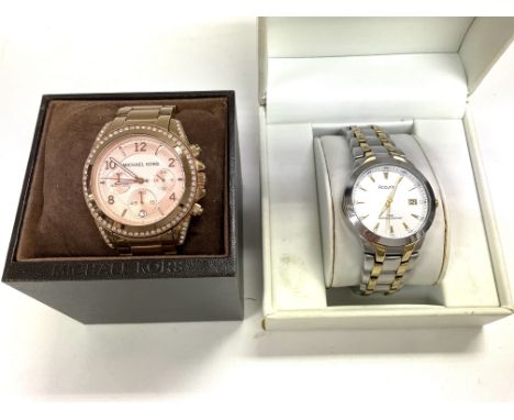 Ladies Michael kors chronograph watch, seen working and an Accurist watch, not seen working. Shipping category B.