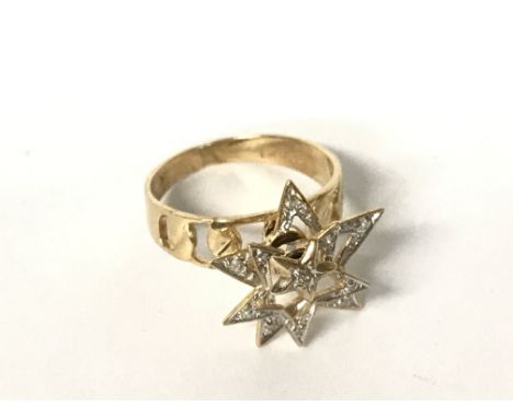 14ct gold moveable diamond star ring, size J, 2.4g