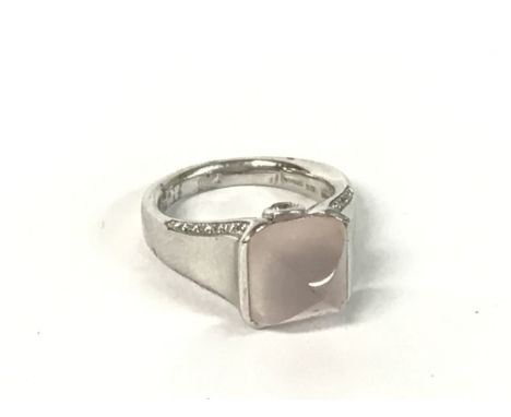 18ct gold diamond/rose quartz ring, size M/N, 10.3g
